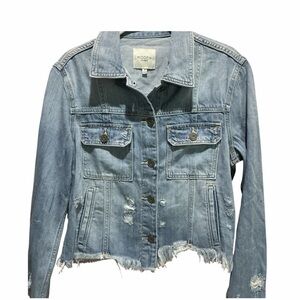 Hidden Los Angeles Frayed Hem Denim Crop Jacket